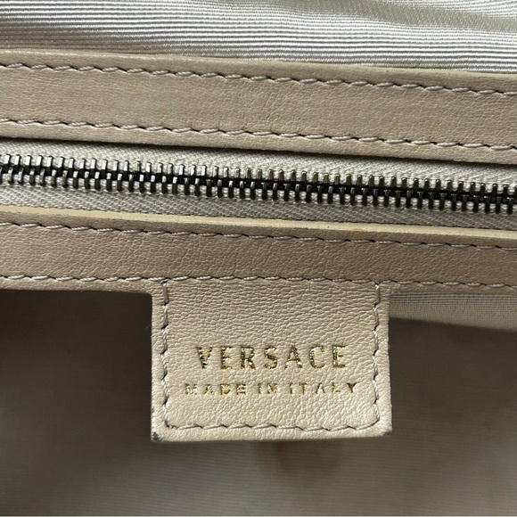 Authentic Versace Beige Leather Studded Frame Satchel with Shoulder Strap - Picture 11 of 16